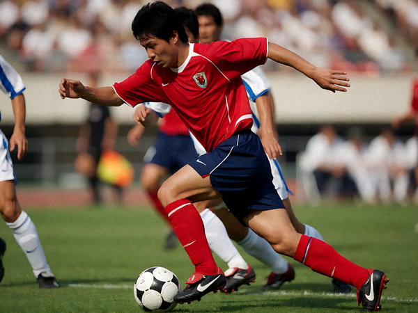足球比赛激烈对抗瞬间-球员带球突破防守